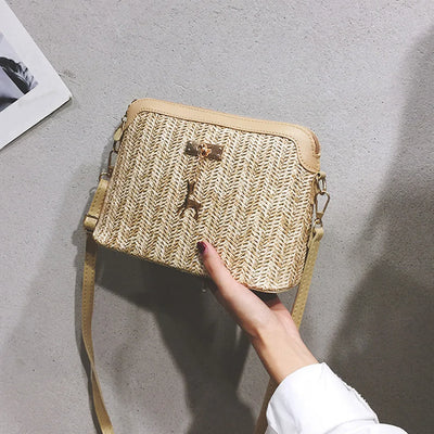Boho Strohumhängetasche Damen – Handgefertigte Crossbody Tasche Sommer 2025