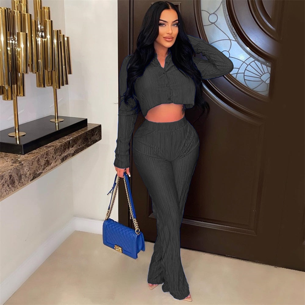 Plissee-Zweiteiler-Set | Cropped Bluse & Weite Hose | Moderner Chic
