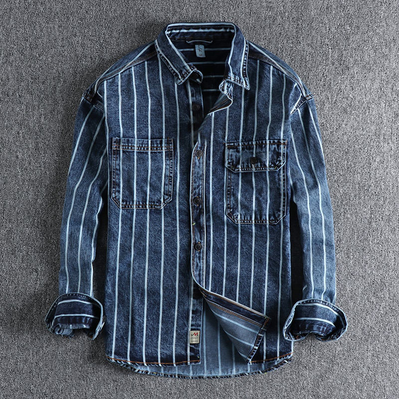 Avelena | Modern Gestreiftes Denim Hemd