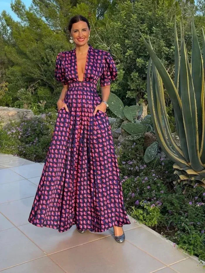 Vilora – Elegantes Maxikleid mit Puffärmeln