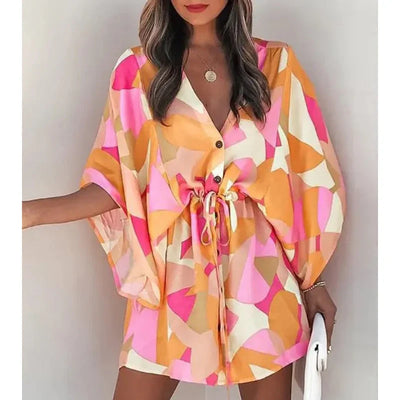 Nylaith – Stilvolles Kleid mit V-Ausschnitt und Fledermausärmeln
