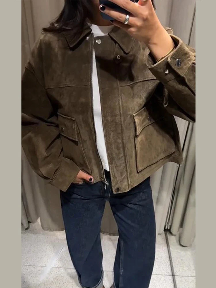 Maira | Kunstwildleder Kurzjacke Mit Umlegekragen