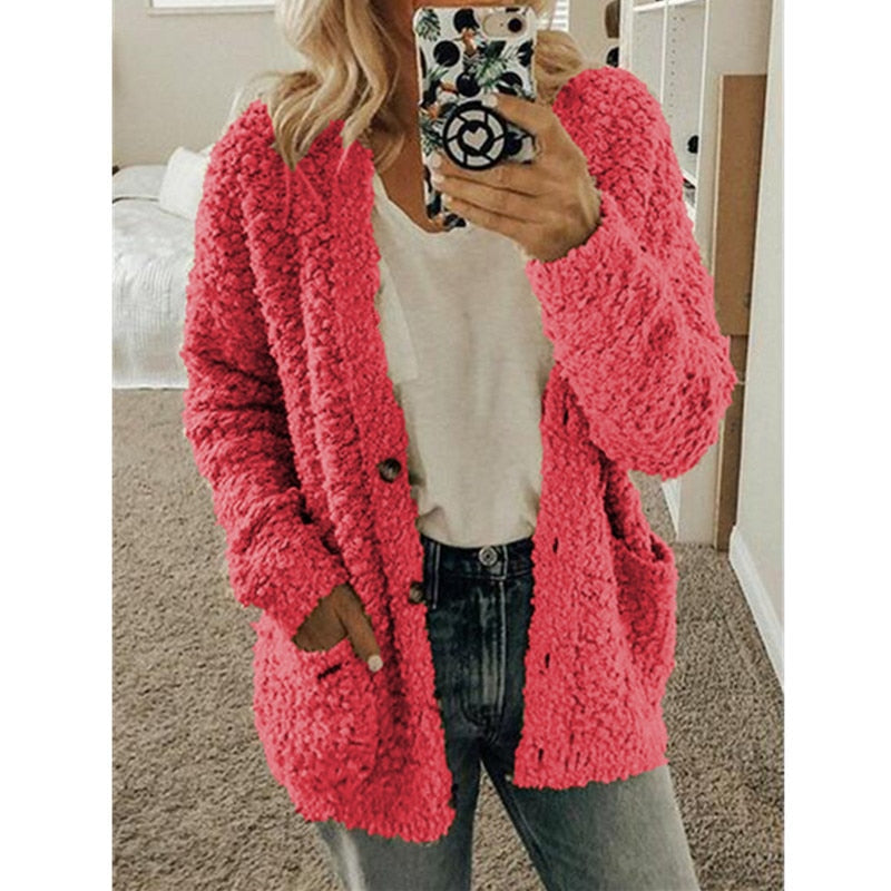 Avelena | Weiße Fuzzy Strickjacke