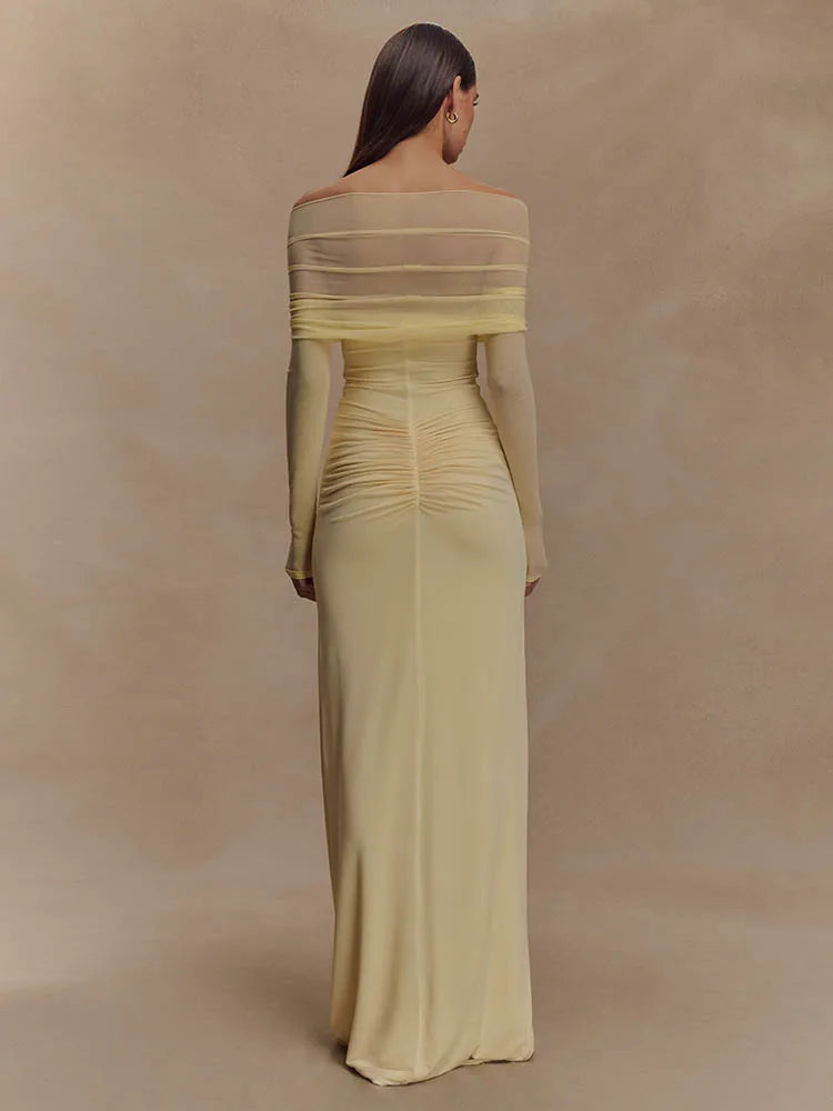 Schulterfreies Maxikleid mit Cut-Out und langen Ärmeln für Damen