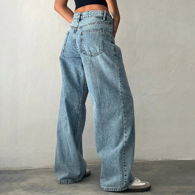 Damen-Weitbein-Jeans im hellen Vintage-Look