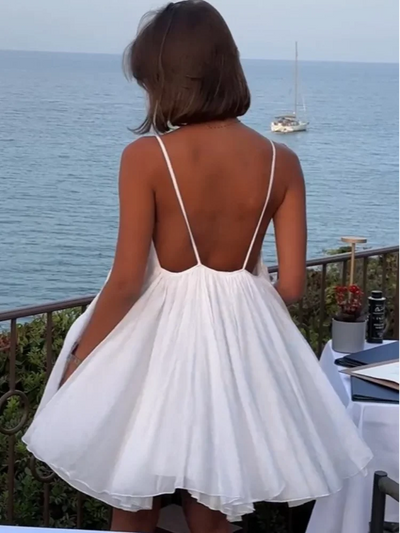 Plissiertes Mini-Strandkleid mit V-Ausschnitt für Frauen - Elviora