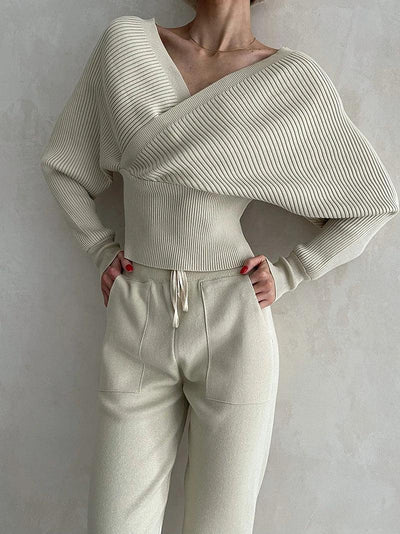 Avelena | Rippstrick Off-Shoulder Top Mit Hose