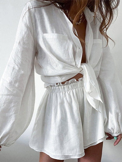 Luftiges Zweiteiler-Set | Blusenshirt & Shorts | Sommerlicher Chic