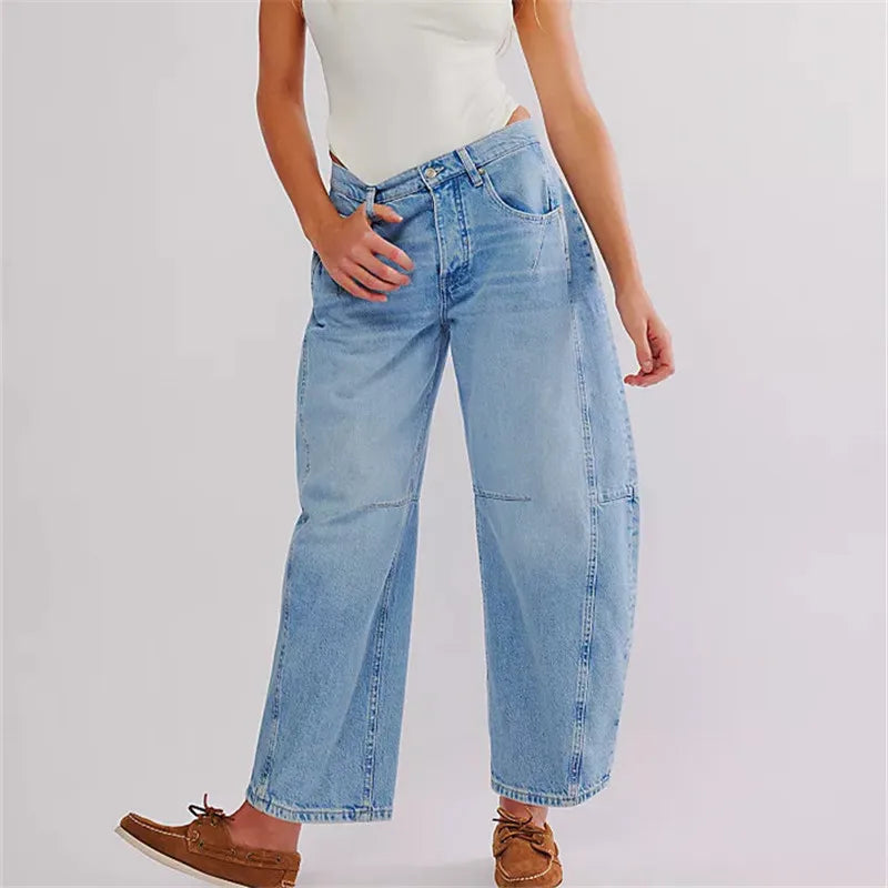 Damen-Baggy-Jeans mit elastischem Beinabschluss