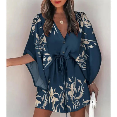Nylaith – Stilvolles Kleid mit V-Ausschnitt und Fledermausärmeln