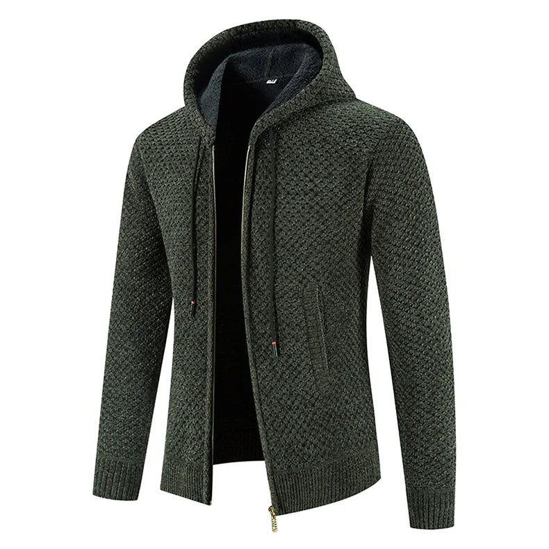 Gefütterte Herren Strickjacke Mit Kapuze | Winterjacke Mit Reißverschluss