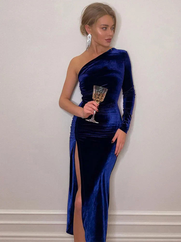 Ein-Schulter-Samtkleid | Elegant und Verführerisch | Figurbetonter Schnitt