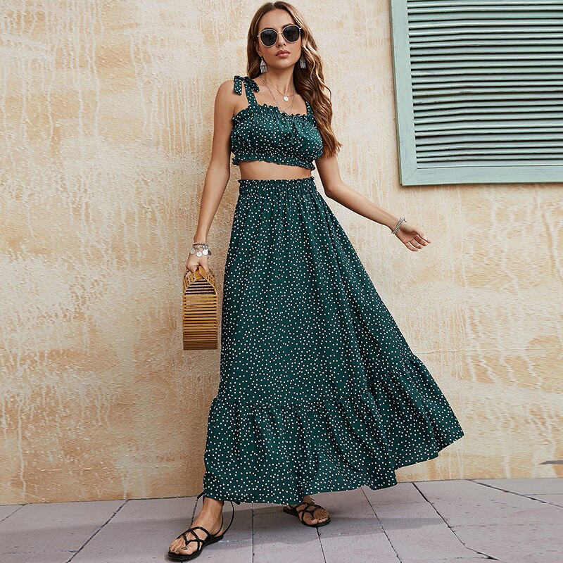Zweiteiler-Set mit Maxirock | Verspielte Eleganz | Sommer-Chic