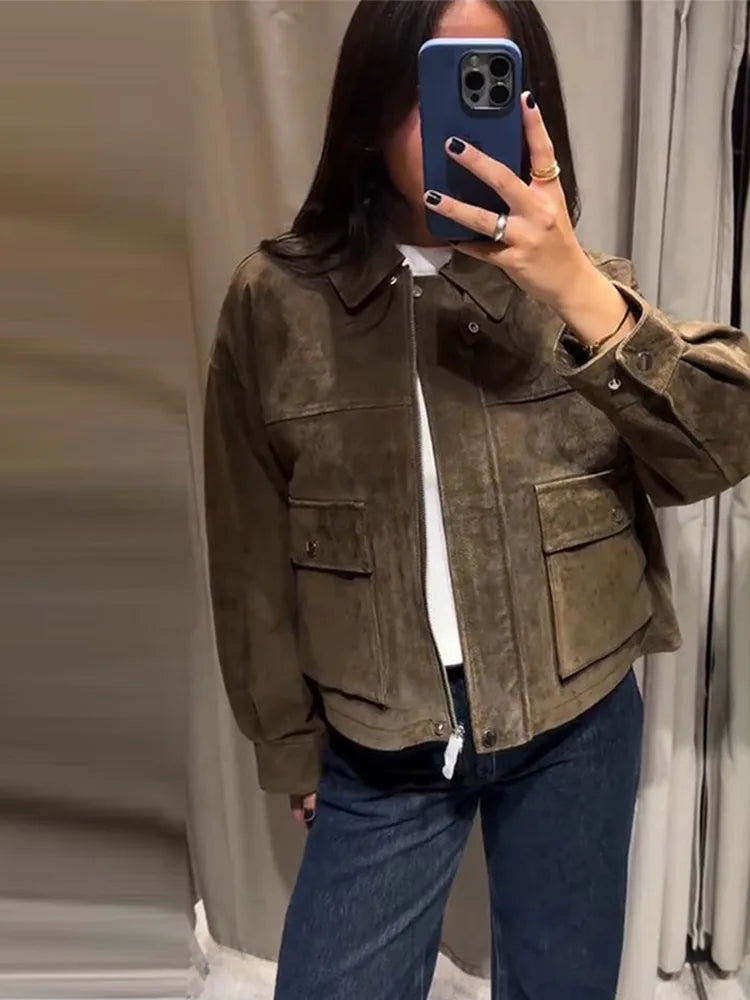 Maira | Kunstwildleder Kurzjacke Mit Umlegekragen