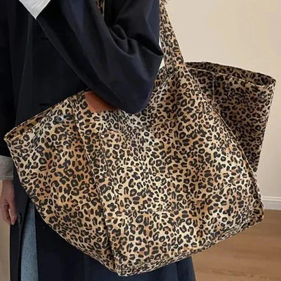 OLIVIA'S STYLISH TOTE BAG IN BROWN – VINTAGE LEOPARD CANVAS