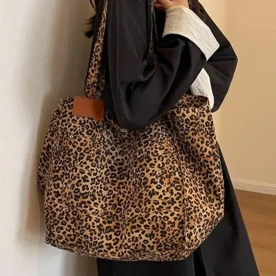 OLIVIA'S STYLISH BLACK TOTE – VINTAGE LEOPARD CANVAS BAG