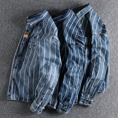 Avelena | Modern Gestreiftes Denim Hemd