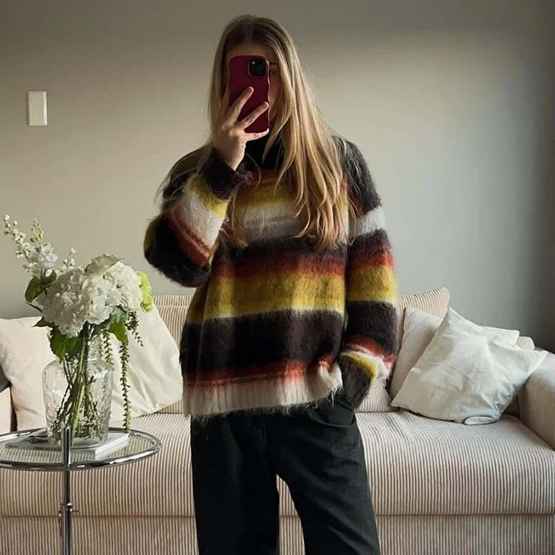 Selma | Gestreifter Fuzzy-Strickpullover