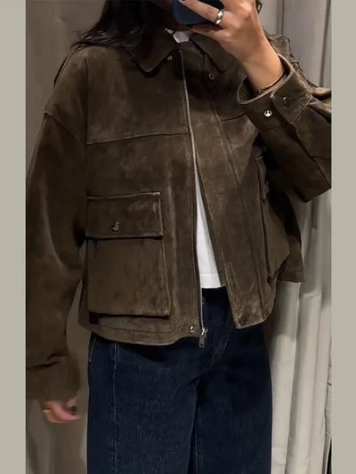 Maira | Kunstwildleder Kurzjacke Mit Umlegekragen