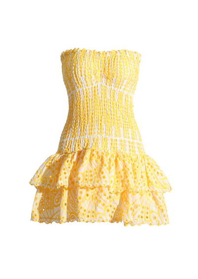 Schulterfreies Minikleid | Smock-Design & Lochstickerei | Sommerliche Leichtigkeit