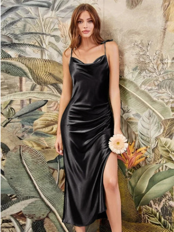 Agrona - Elegantes Maxikleid Sommer in Salbeigrün aus Satin für Damen - Lange Kleider Festlich