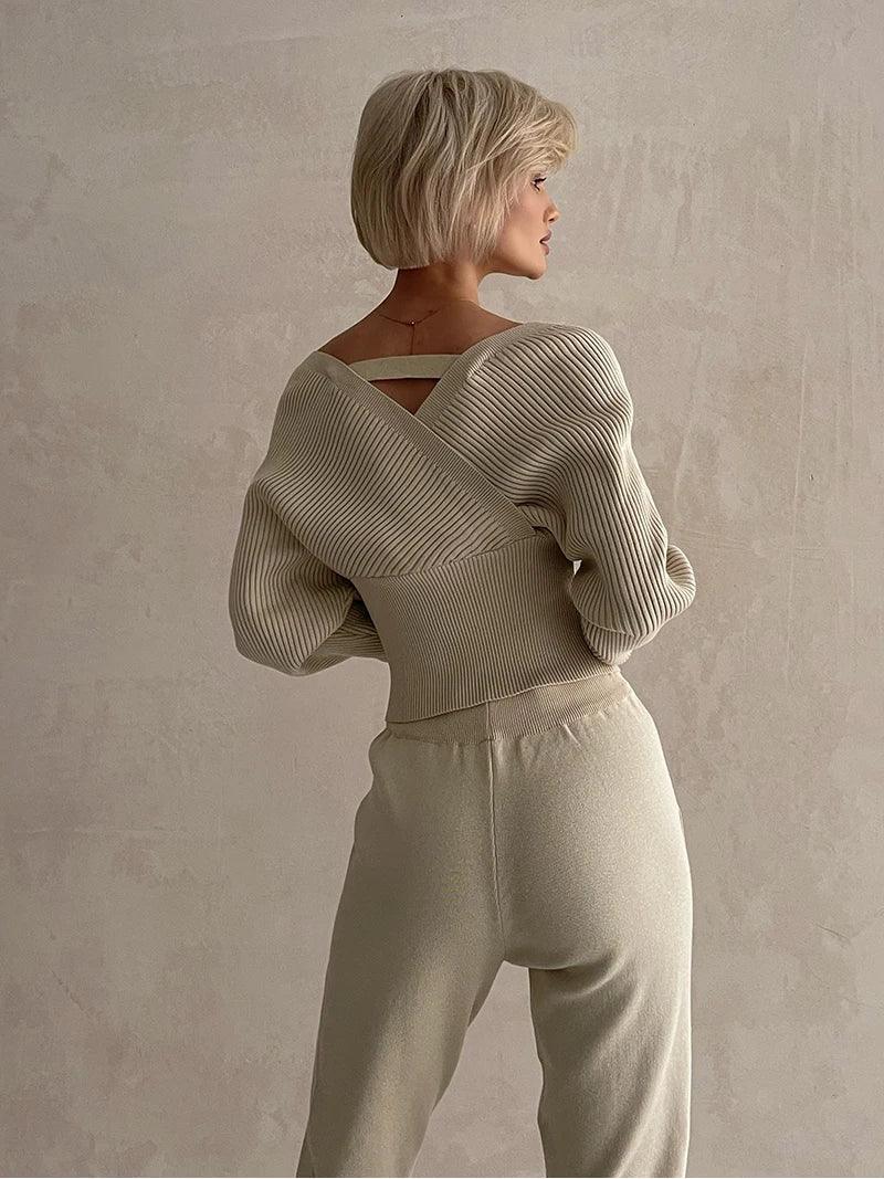 Avelena | Rippstrick Off-Shoulder Top Mit Hose