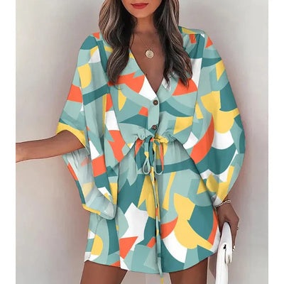 Nylaith – Stilvolles Kleid mit V-Ausschnitt und Fledermausärmeln