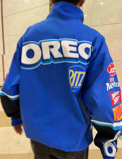 Freya | Varsity-Rennjacke mit Sponsor-Prints
