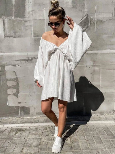 Aori – Boho-Minikleid mit langen Ärmeln und V-Ausschnitt