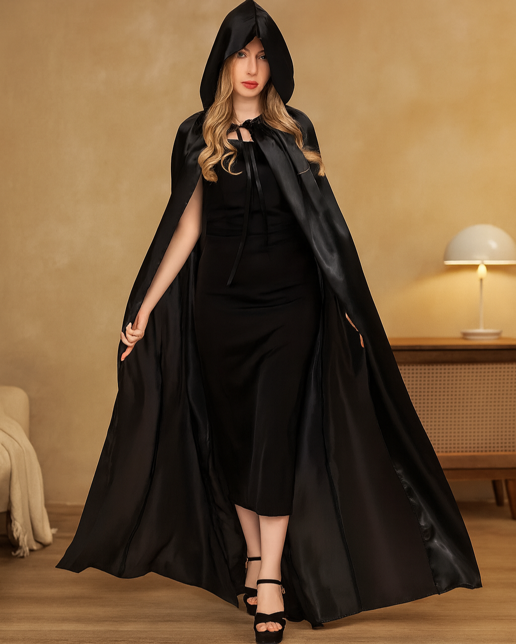 ShadowVeil Gothic Cape – Schwarzes Kapuzen-Cape mit Schlitz für Damen & Herren