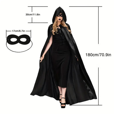 ShadowVeil Gothic Cape – Schwarzes Kapuzen-Cape mit Schlitz für Damen & Herren