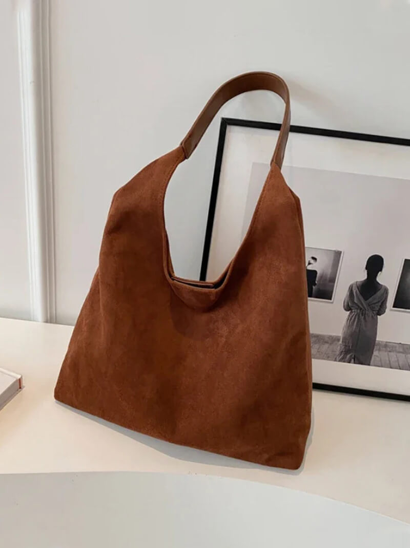 Elegante vegane Wildleder-Tasche – Geräumige Schulterhandtasche