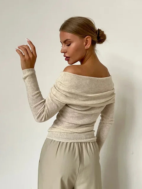 Off-Shoulder Langarmpullover für Damen - Vaeronael