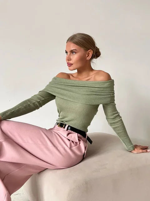 Off-Shoulder Langarmpullover für Damen - Vaeronael
