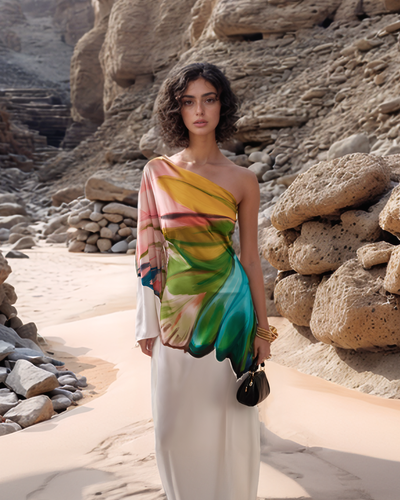 Flora – Handgemaltes Cremefarbenes Kleid