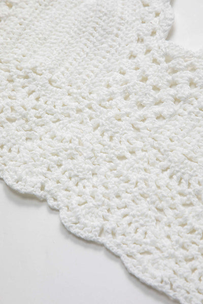 Nora | Weiß Handgehäkeltes Boho-Crop-Top mit Neckholder & verstellbaren Bindebändern