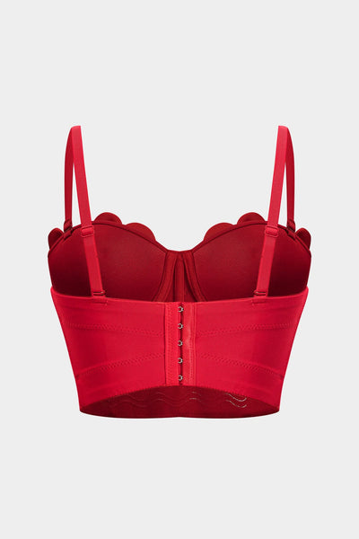 Kristina | Rot Romantisches Bustier-Top mit 3D-Blumen & Strassdetails