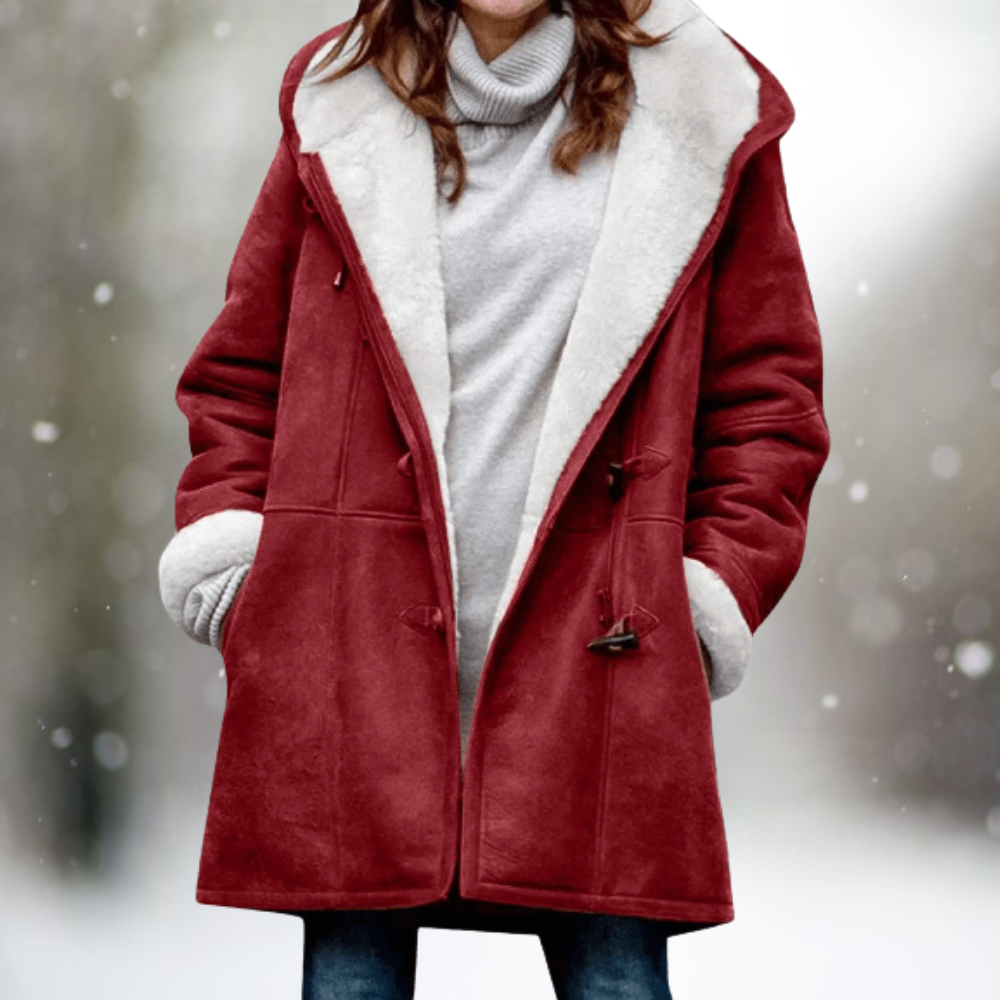 Avelena | Fleece Wildlederjacke mit Halblanger Kapuze