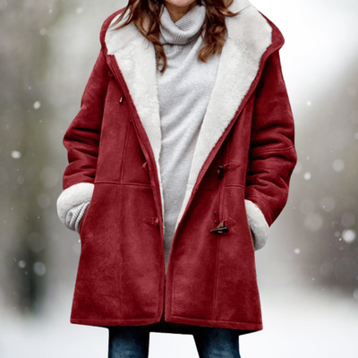 Avelena | Fleece Wildlederjacke mit Halblanger Kapuze