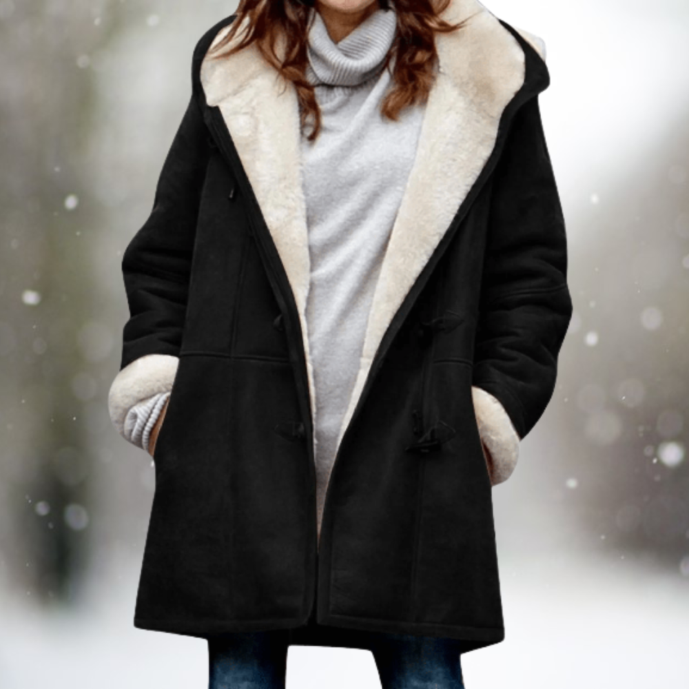 Avelena | Fleece Wildlederjacke mit Halblanger Kapuze