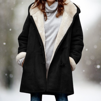 Avelena | Fleece Wildlederjacke mit Halblanger Kapuze