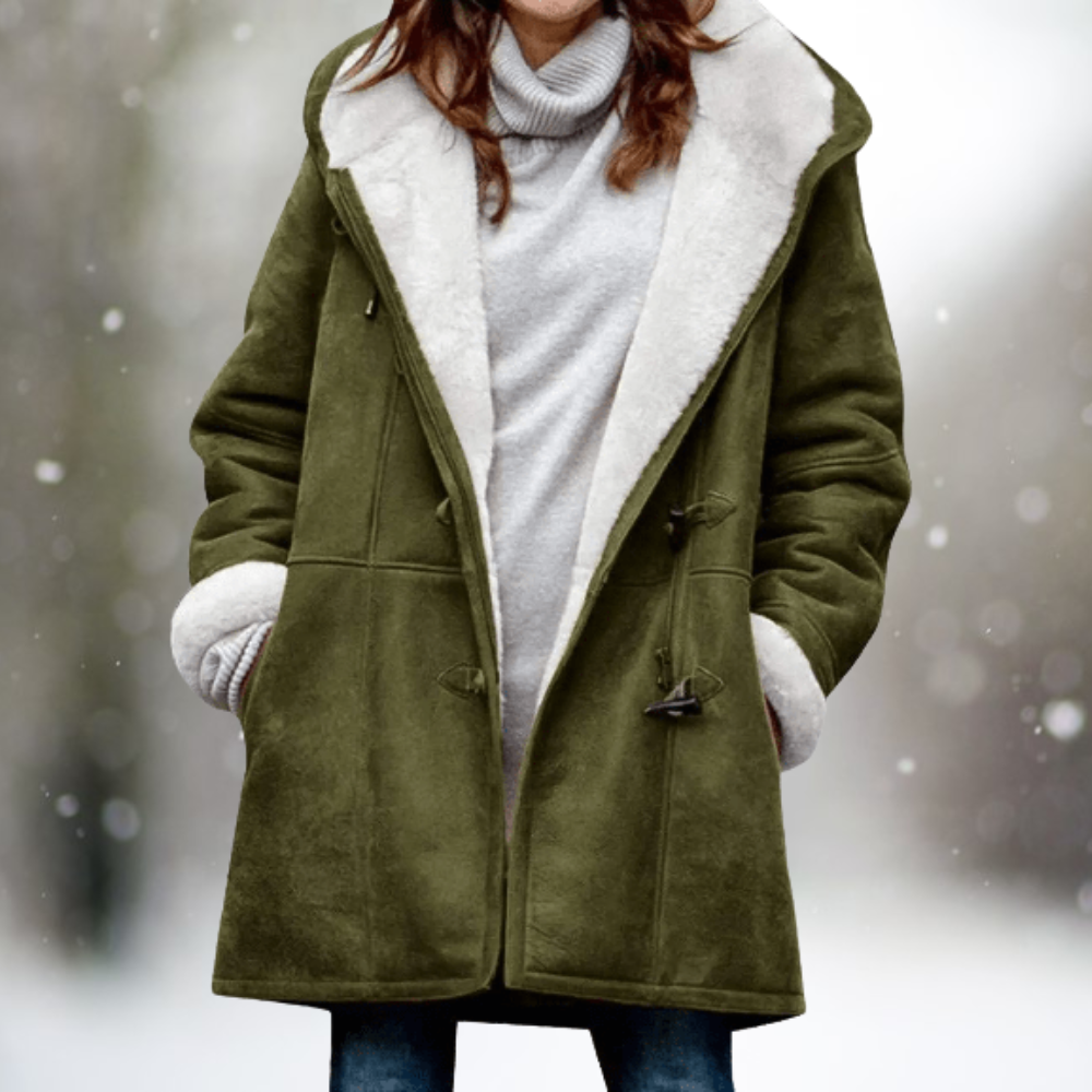 Avelena | Fleece Wildlederjacke mit Halblanger Kapuze