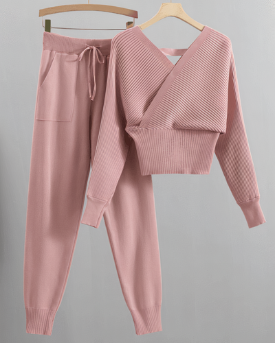 Avelena | Schulterfreies Strick-Top und Hosen-Set