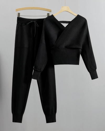 Avelena | Schulterfreies Strick-Top und Hosen-Set