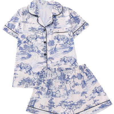 Damen Shorts Set mit Print und Kontrastbesatz – Sommer Co-ord