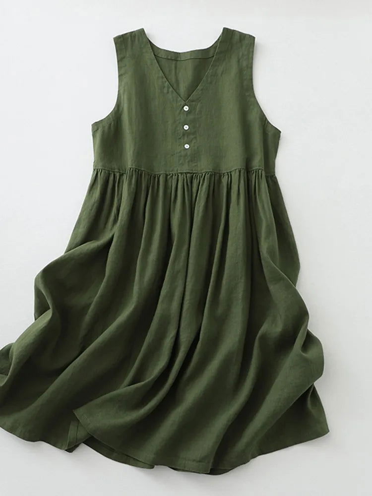 Langes Sommerkleid mit V-Ausschnitt | Baumwolle | Bequem & Stilvoll