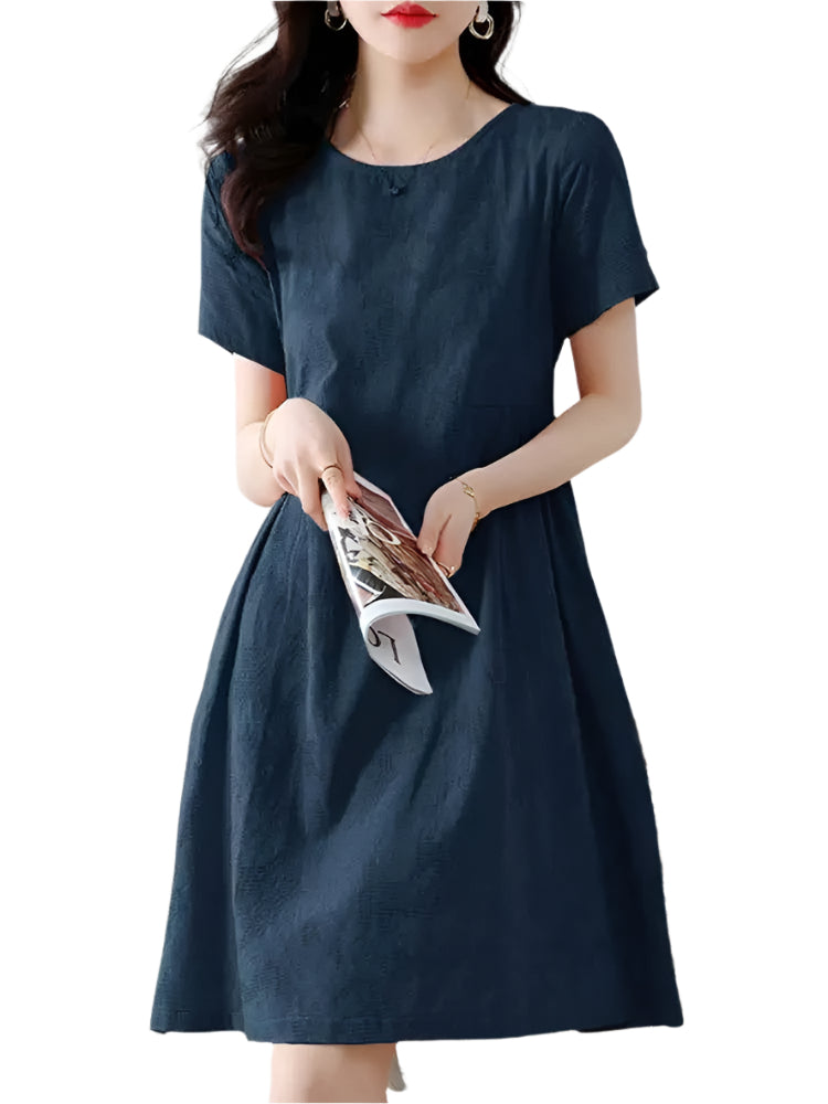 Knielanges Baumwollkleid | Strukturierter Stoff | Eleganter Casual-Stil