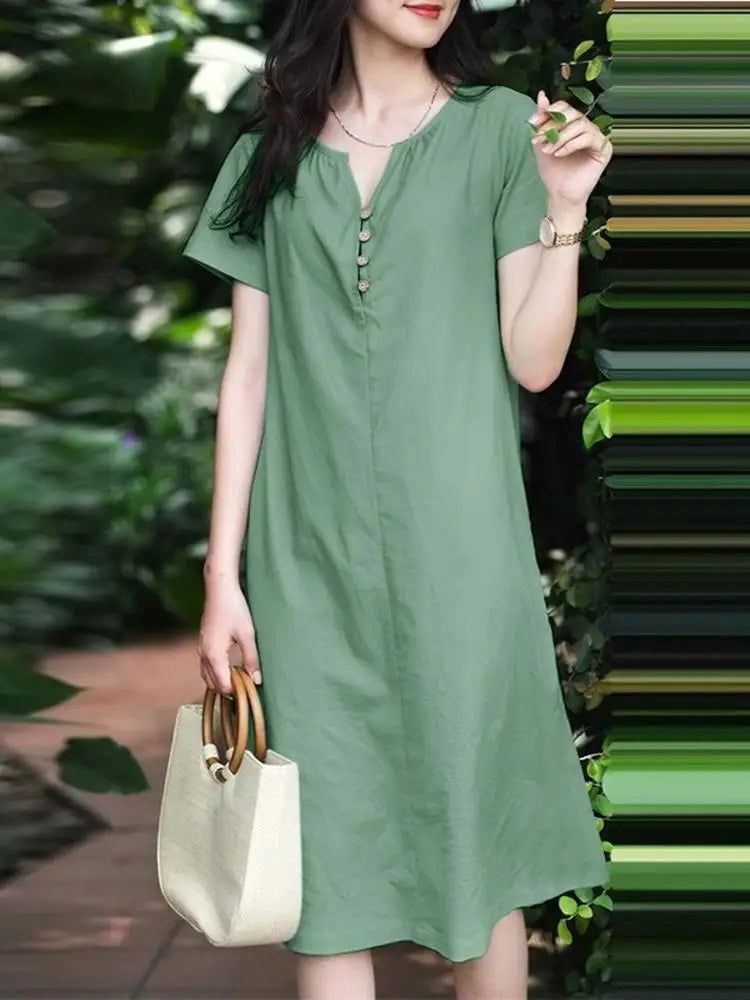 Sommerliches Baumwollkleid | Kurze Ärmel | Leichter Casual-Stil