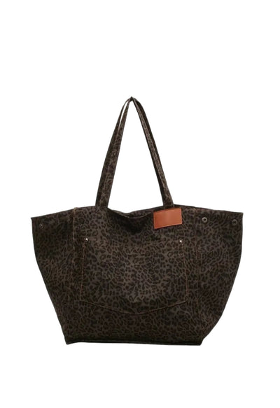 OLIVIA'S STYLISH TOTE BAG IN BROWN – VINTAGE LEOPARD CANVAS