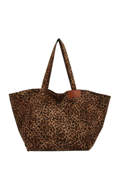OLIVIA'S STYLISH BLACK TOTE – VINTAGE LEOPARD CANVAS BAG